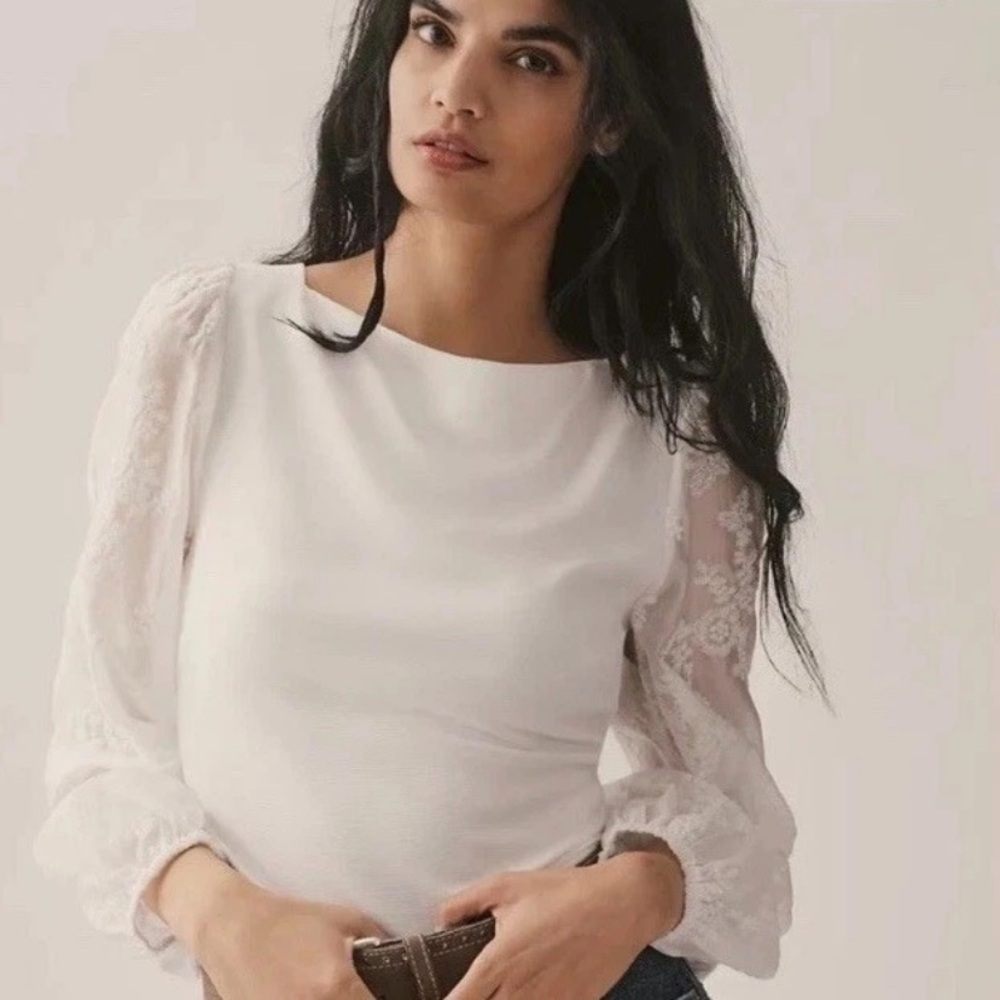 Sunday In Brooklyn Anthropologie White Top Blouse XS New NWT Lace Sleeves RARE